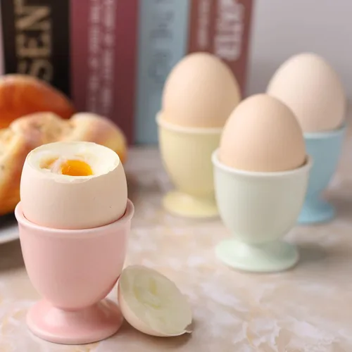 Miniatura 5 de Juego de tapas de cerámica para huevos duros y suaves, incluye 1 cortador de huevos, 4 tazas de cerámica y 4 cucharas (juego de galletas de huevo)
