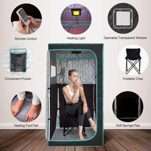Miniatura 4 de Smartmak Caja de sauna infrarroja portátil con lámpara de terapia de luz roja de 660 nm para el hogar, tienda de campaña de spa de sauna seca