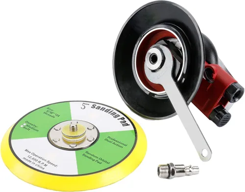 Miniatura 4 de Lijadora de palma orbital aleatoria de aire profesional, lijadora neumática de doble acción resistente con 1 placa de respaldo (5 pulgadas)