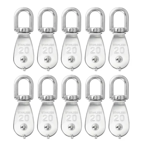 Miniatura 9 de 3 piezas de acero inoxidable 304 M32 de un solo bloque de polea, cuerda de alambre colgante rueda de remolque, con 3 ganchos de resorte