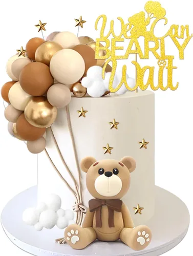 Miniatura 7 de Decoraciones para tartas de oso con bolas de pastel y estrellas y nubes, decoraciones para tartas para baby shower y cumpleaños para niño o niña