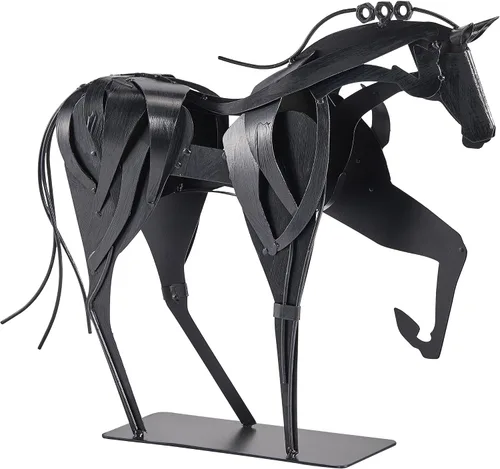 SunBlogs Art Estatua de caballo hecha a mano - Decoración rústica única para oficina y hogar - Escultura de metal pintada a mano - Regalo artesanal