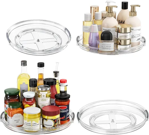 Miniatura 15 de LAMU Paquete de 2 organizadores giratorios Lazy Susan para gabinete, 10.6'' 9.25'' organizador de condimentos para refrigerador, despensa de cocina