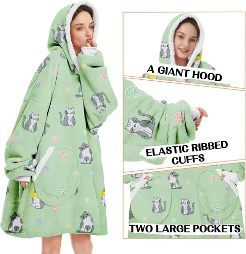 Miniatura 3 de Zando Manta con Capucha Ponible Manta para Niños y Adultos Manta Cómoda con Capucha Sudadera de Gran Tamaño Sherpa Forro Polar