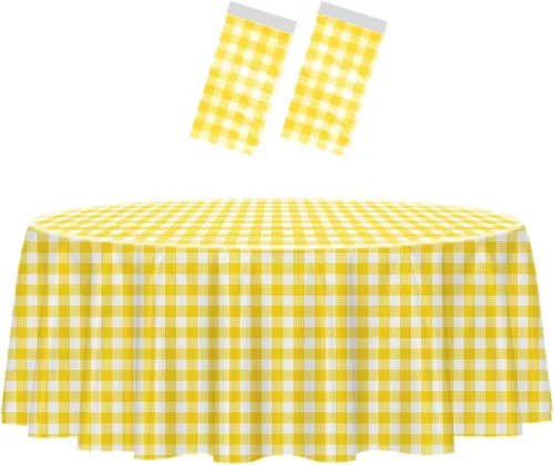 Miniatura 73 de HEIPINIUYE - Paquete de 2 manteles redondos de 84 pulgadas de plástico beige, manteles de mesa impermeables desechables para redondas, ideales