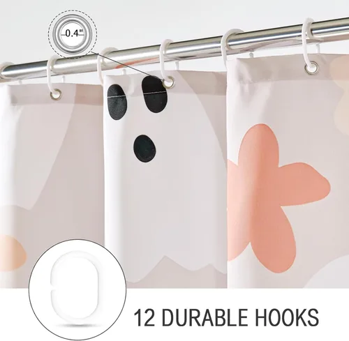 Miniatura 6 de Juego de cortina de ducha de baño con fantasmas florales con ganchos, cortinas de ducha de tela resistente de 180 GSM, 72 x 72 pulgadas, bonita