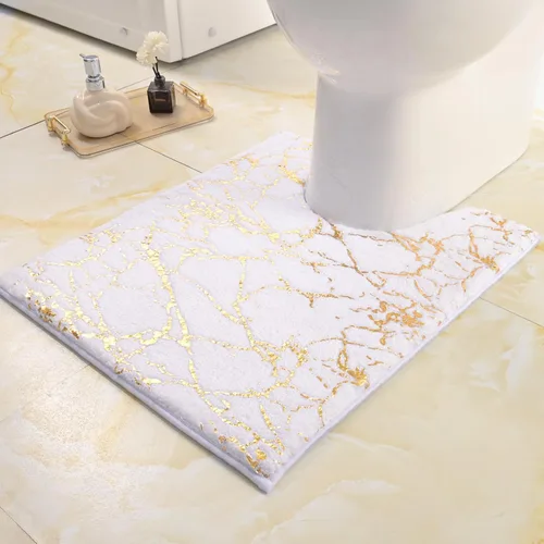 Miniatura 8 de QJHOMO Alfombra de baño de mármol, alfombras de baño blancas y doradas decorativas, antideslizante, tapete de baño super absorbente de microfibra