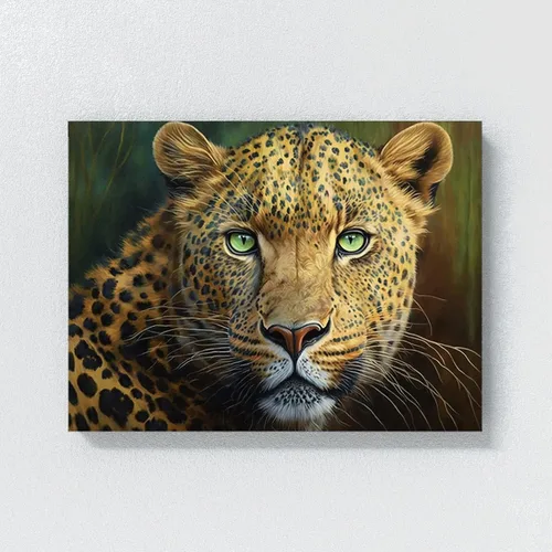 Miniatura 4 de Sense Canvas Arte en lienzo con retrato de leopardo verde 2 – Decoración del hogar para pared, póster grande 40 x 30 / 0.75 pulgadas