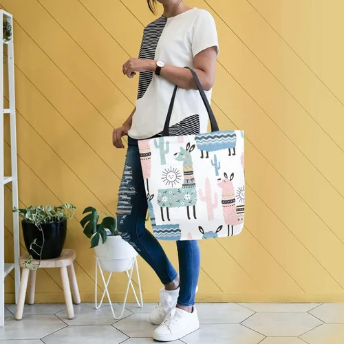 Miniatura 2 de SUABO Bolsa de asas de cocina reutilizable para comestibles, bolsa de compras de lona para exteriores Llama