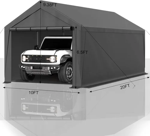 Miniatura 3 de Cochera 10x20 pies con toldo resistente de acero para almacenamiento, carpa portátil para fiestas, garaje portátil con paredes laterales y puertas