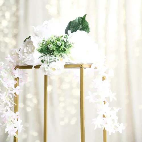 Miniatura 6 de Efavormart - Paquete de 2 soportes de metal para flores de boda de 16 pulgadas, soporte geométrico para centro de mesa Dorado