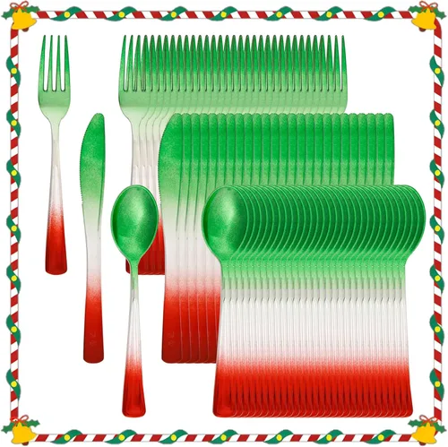 Miniatura 9 de LIYH 102 piezas de cubiertos de plástico plateado – Juego de cubiertos de plástico de alta resistencia, utensilios desechables, cuchillos, 102 plata
