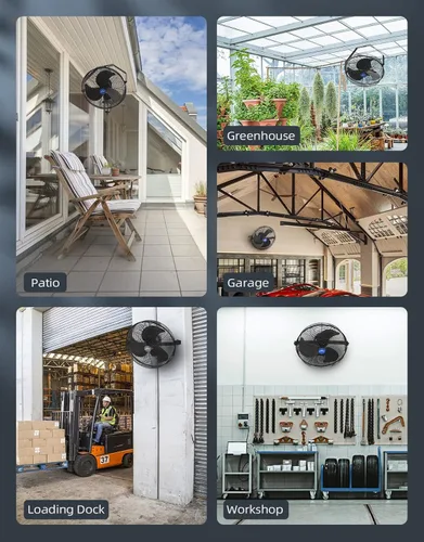 Miniatura 6 de iLiving - Ventilador de pared de velocidad variable de 14 pulgadas, para interiores y exteriores, resistente a la intemperie, de grado industrial
