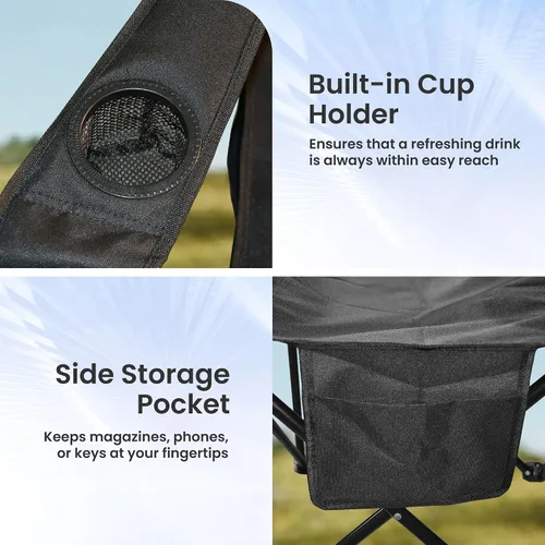 Miniatura 9 de Silla portátil de campamento, paquete de 2, silla plegable para exteriores con portavasos y bolsillo lateral para campamento, senderismo, picnic