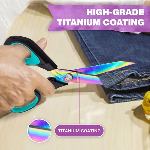 Miniatura 7 de Tijeras de tela, 9.5 pulgadas, de acero inoxidable con revestimiento de titanio, tijeras de costura extra afiladas para corte de tela, tijeras