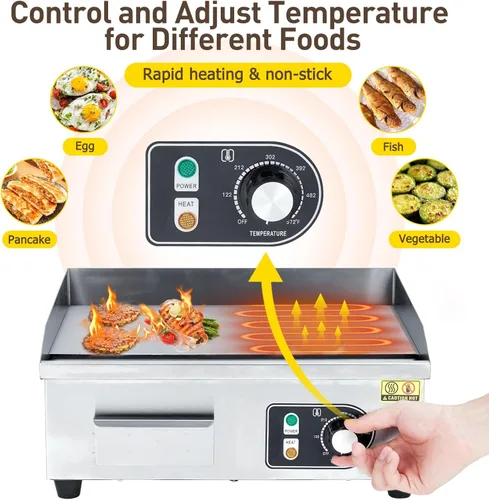 Miniatura 7 de Parrilla eléctrica comercial de 14 pulgadas Parrilla eléctrica de encimera de 1500 W, placa de parrilla eléctrica antiadherente Teppanyaki de 110 V