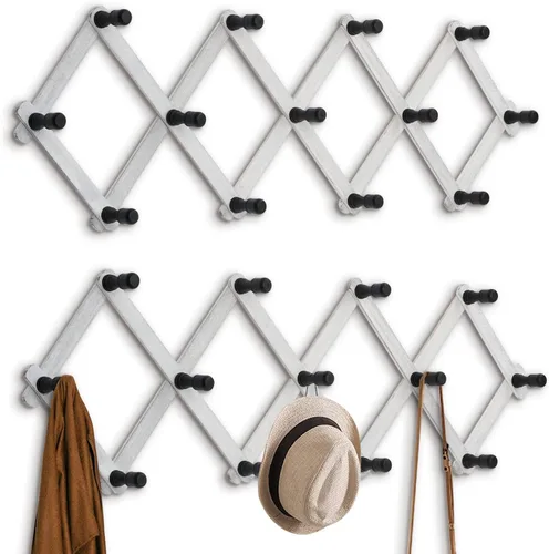 Miniatura 11 de WGFKVAS Perchero para sombreros de pared con 14 ganchos, de madera maciza, perchero expandible para colgar abrigos, sombreros, bolsos, gorras
