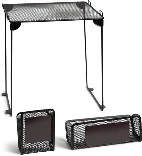 Miniatura 6 de U Brands Kit de organización de casilleros de malla negra, incluye taza magnética, estante plegable y contenedor, 3 piezas