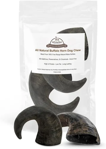 Miniatura 9 de WhiteTail Naturals - Cuernos de búfalo de agua para perros (paquete de 2 grandes) Hueso de perro totalmente natural - Hueso masticable de larga