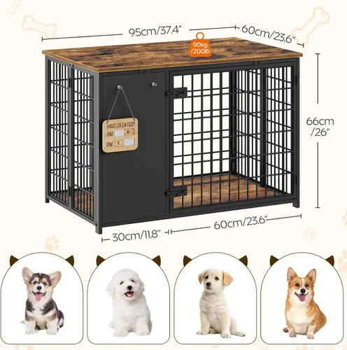 Miniatura 6 de YATINEY Mueble de jaula para perros plegable, jaula para perros con marco DIY, perrera para perros de interior resistente con ganchos, mesa auxiliar