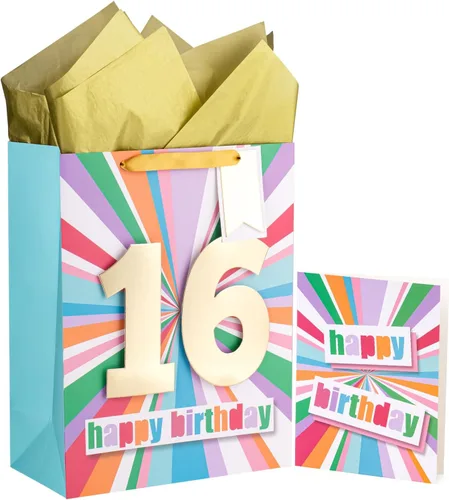 Miniatura 8 de WRAPAHOLIC Bolsa de regalo de cumpleaños grande de 13 pulgadas con tarjeta y papel de seda - 13 cumpleaños