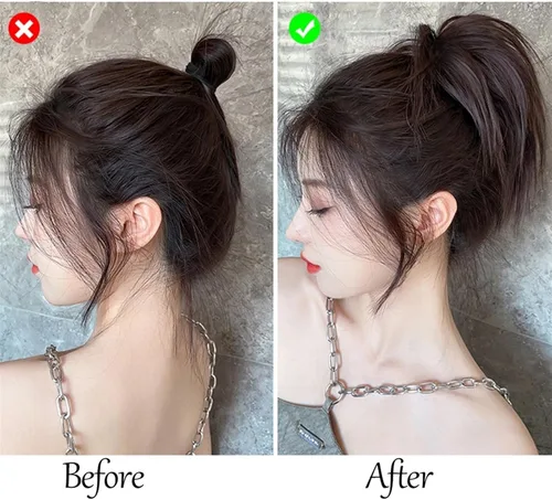 Miniatura 5 de GRFIT Extensiones de moño de cabello sintético con moño, desordenado, esponjoso, lacio, banda elástica, moño para mujer, extensiones de moño