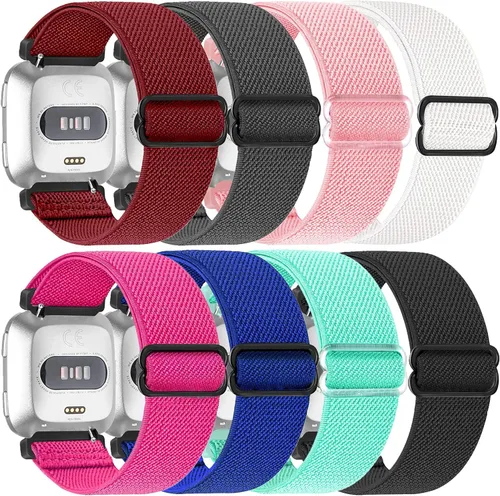 Miniatura 5 de Paquete de 8 correas de repuesto de nailon compatibles con Fitbit Versa 2, Versa, Versa Lite, Versa SE, para mujeres y hombres, correa elástica