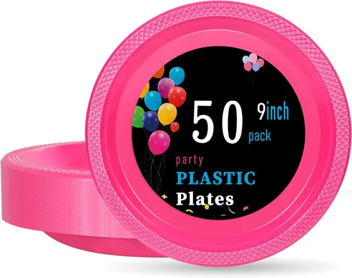 Miniatura 41 de WELLIFE Platos de plástico rojos de 7 pulgadas, 50 platos desechables para fiesta, día de la madre, plato pequeño de postre para cena, pasteles