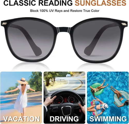 Miniatura 5 de LADEESSE Paquete de 3 lentes de sol de lectura para mujeres y hombres, lentes de sol UV400, lentes de sol con bisagra de resorte para exteriores, 100