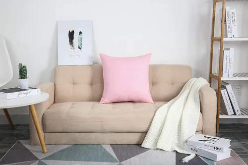 Miniatura 2 de TangDepot Fundas de almohada decorativas hechas a mano de lona de algodón 100% sólida/Fundas de cojín, (22"x22", rosa salmón)