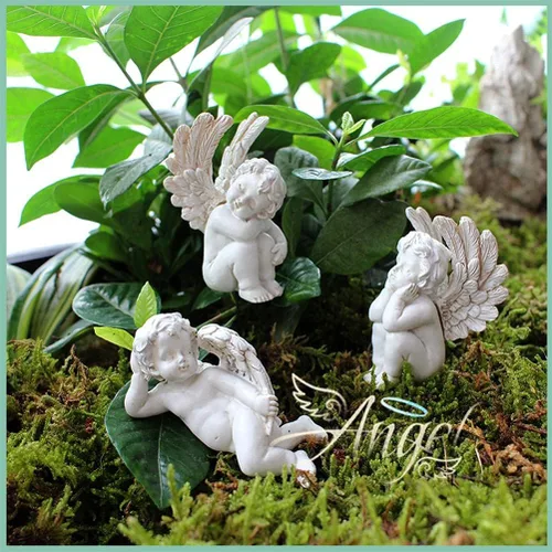 Miniatura 6 de 5 piezas de estatuas de ángel en miniatura, estacas de jardín de resina, maceteros de jardín en miniatura, figuritas de ángel, decoración