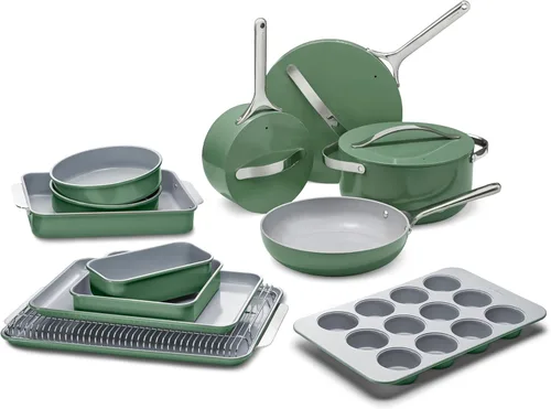 Caraway Juego de 23 utensilios de cocina de cerámica antiadherente y utensilios para hornear, ollas, sartenes, tapas, bandejas para hornear,