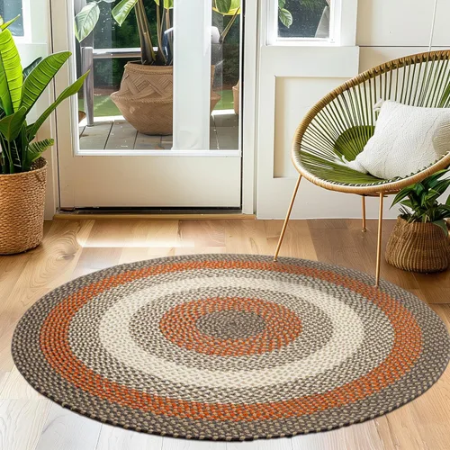Miniatura 45 de Super Area Rugs - Alfombra trenzada rústica en tonos taupe y gris oscuro, ovalada para puerta/entrada principal, alfombra tejida para exteriores, 2