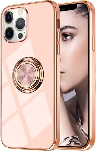 Miniatura 32 de Compatible con iPhone 11 Kickstand, anillo de rotación de 360 grados integrado con borde de oro rosa brillante que funciona con soporte magnético