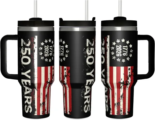 Miniatura 9 de 250 Years American Flag - Vaso aislado de acero inoxidable de 40 onzas (40.6 fl oz), taza de café patriótica con tapa a prueba de salpicaduras