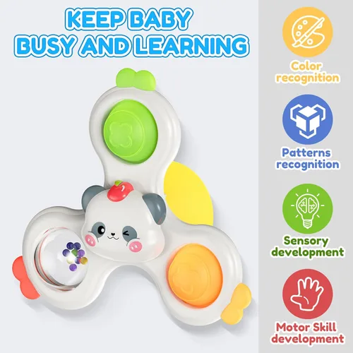 Miniatura 4 de 3 piezas de ventosa giratoria para bebés, juguetes Montessori de baño para bebés de 0 a 6 a 12 meses, sonajero de bebé para viajes, regalos