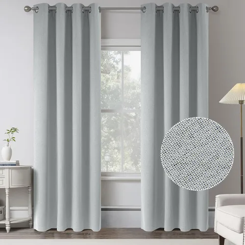 Miniatura 8 de KEQIAOSUOCAI Cortinas de lino 100% opacas de 100 pulgadas de largo, 2 paneles para dormitorio, estilo casa de campo moderna, completamente negro