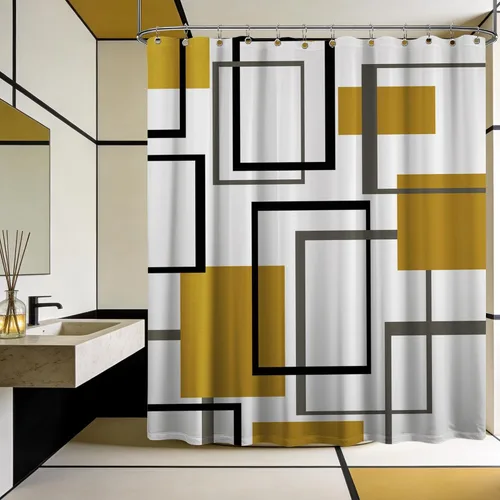 Miniatura 73 de Cortina de Ducha en Blanco y Negro Geométrica Cortinas de Ducha para Decoración de Baños de Hombres Juego de Cortina de Baño en Negro Blanco y Gris