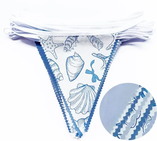 Miniatura 2 de Decoraciones náuticas costeras de 32 pies para fiestas de playa, lazo azul, estrellas de mar, conchas de mar, banderines de tela con banderines