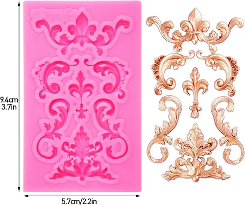 Miniatura 2 de Moldes de silicona estilo barroco, moldes de encaje de volutas y encaje para fondant, molde de flor en relieve vintage, molde de filigrana 3D