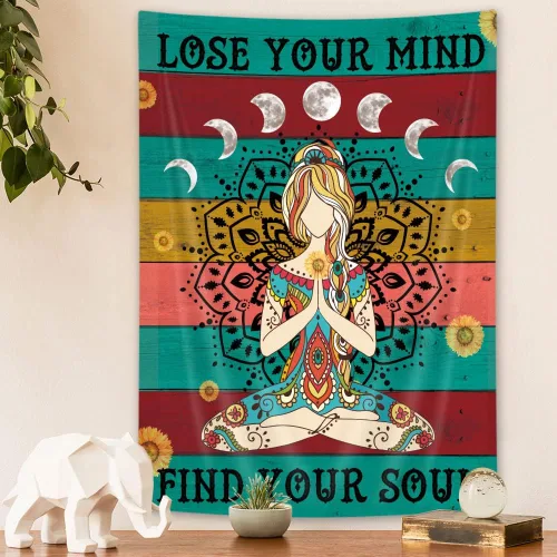 Miniatura 2 de Wathon Meditación de chakras para colgar en la pared, citas de meditación espiritual, colorido, bohemio, psicodélico, arte de pared, hippie pequeño