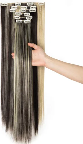 Miniatura 14 de Extensiones de pelo de 24 a 26 pulgadas, 6 unidades, 16 clips rizados, ondulados, rectos, gruesos, clip en extensiones de pelo sintético.