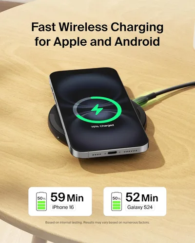 Miniatura 2 de Belkin Almohadilla de carga inalámbrica de 15 W - Cargador Qi, estación de carga para Apple iPhone 17, iPhone 16/15/14 Series, AirPods, Samsung Negro
