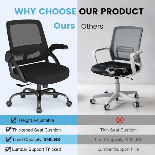 Miniatura 9 de AnyGod Ergonomic Office Chair with Lumbar Support, Height Adjustable Executive Chair in Faux Leather, Desk Chair with Folding Armrests, Load