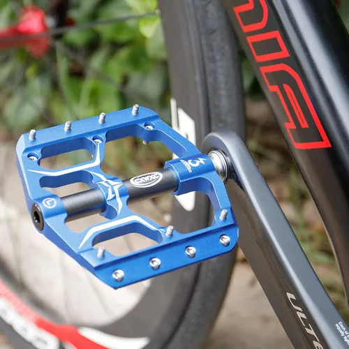 Miniatura 2 de Pedales de bicicleta de carretera/montaña – 3 rodamientos de 9/16 pulgadas de aleación de aluminio – Pedal de bicicleta de montaña con clavos Azul