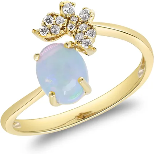 Miniatura 3 de Gin & Grace Anillo de ópalo etíope natural de oro amarillo de 10 quilates con diamantes para mujer Joyería hecha a mano de ópalo