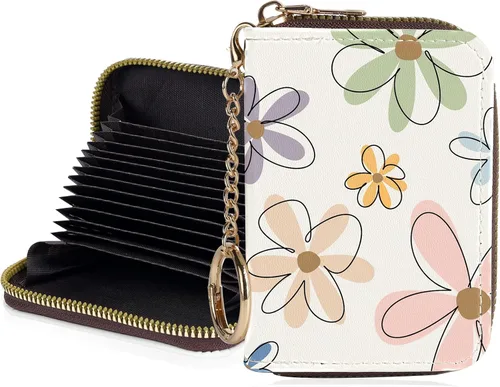 Miniatura 11 de Tarjetero de crédito para mujer, pequeña cartera RFID con cierre de llavero, bonita cartera de piel sintética, Huellas de patas en blanco y negro
