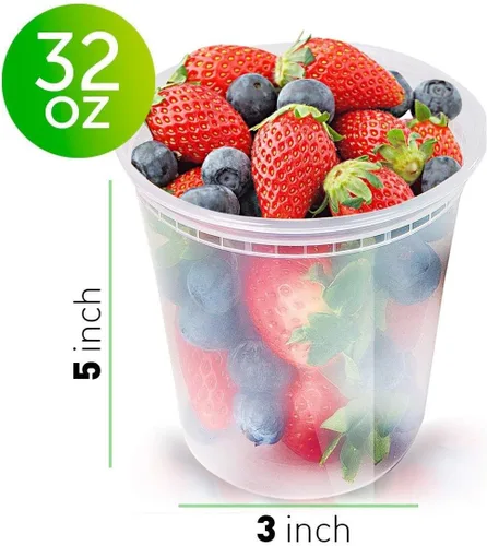 Miniatura 5 de Glotoch - Juego de 48 recipientes de plástico para almacenamiento de alimentos y bebidas de 8 onzas, 16 onzas y 32 onzas con tapas, aptos