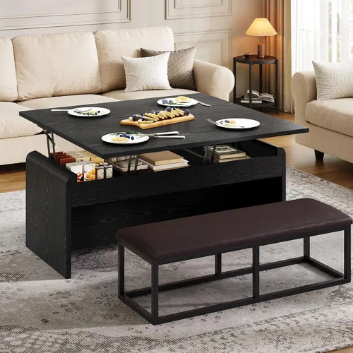 Miniatura 7 de Juego de mesa auxiliar de doble elevación con silla, 4 en 1, mesa de centro de 40 pulgadas con compartimento oculto, para sala de estar, mesas
