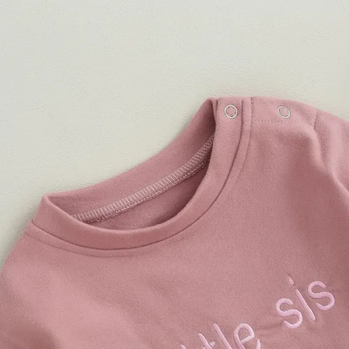 Miniatura 4 de Infant Baby Girl Fall Outfit Sweatshirt Romper Letter Embroidery Jumpsuit Big Lil Sis Matching Newborn Winter Clothes